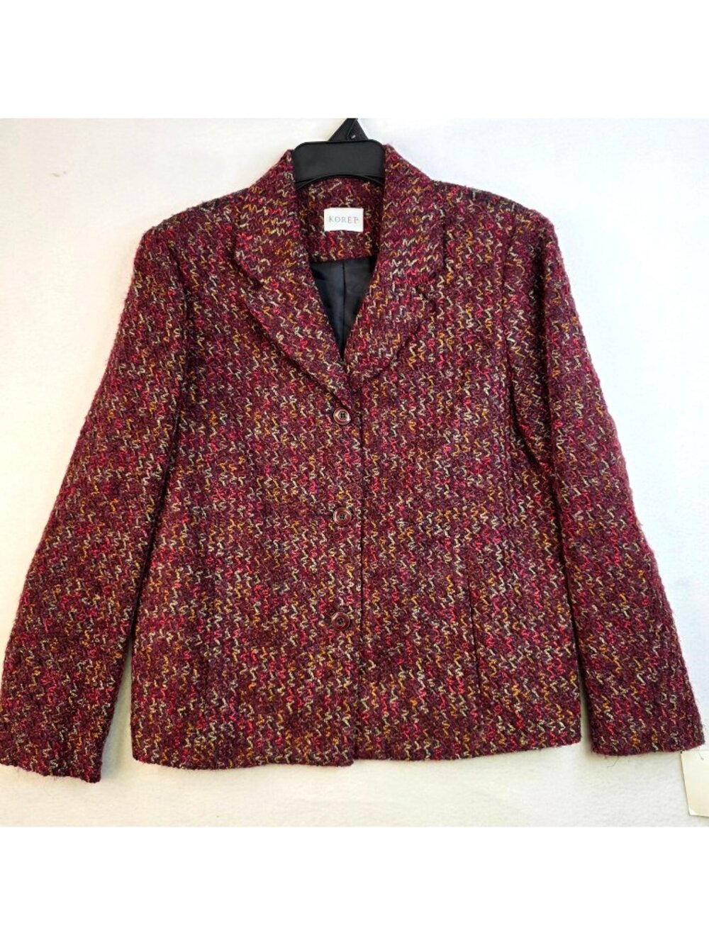 Vintage 90s Koret Tweed Blazer 10 Red Deadstock USA Office Colorful Preppy Retro